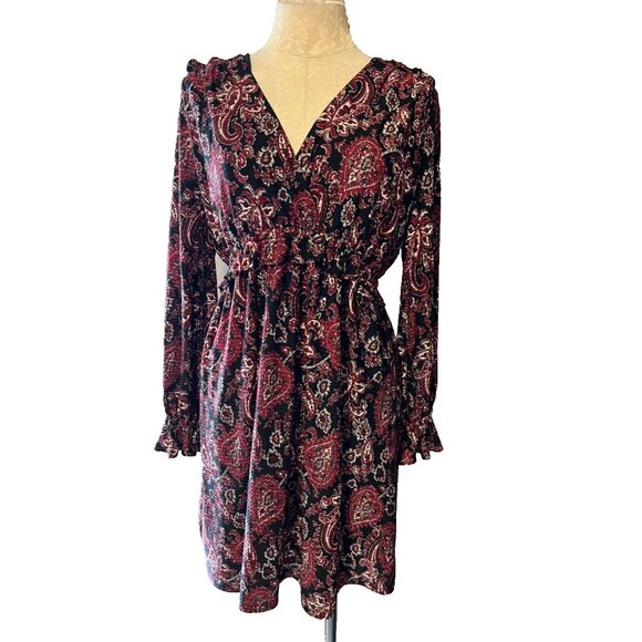 Michael Kors Blouson Dress Small 4 6 Black Red Long Sleeve Washable Career - Picture 3 of 11